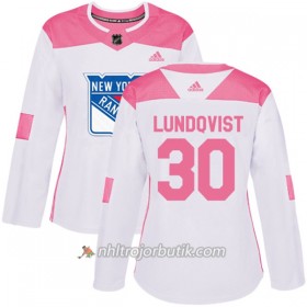 Dame Ishockey New York Rangers Tröja Henrik Lundqvist 30 Adidas 2017-2018 Vit Rosa Fashion Authentic
